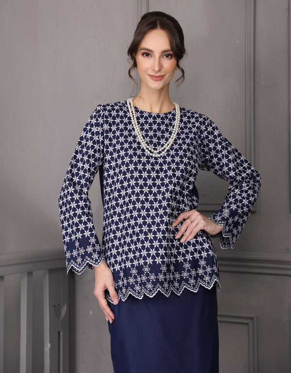 BAJU KURUNG KEDAH MADELYN (NAVY BLUE)